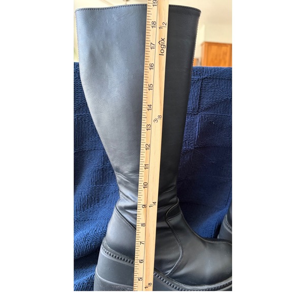 Demonia Shaker-100 Black Vegan Leather Platform Wedge Knee High Boots Womens 8 - Picture 3 of 7
